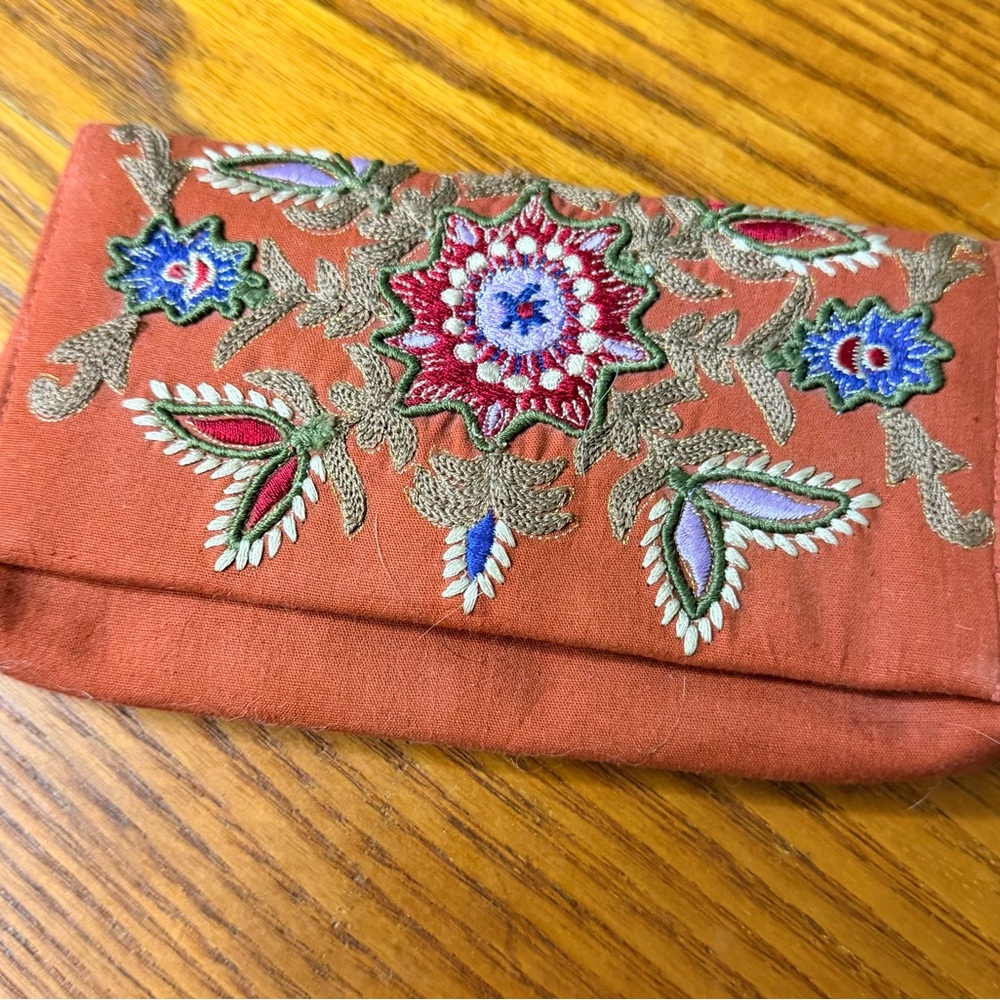 Embroidered Floral Clutch in Orange